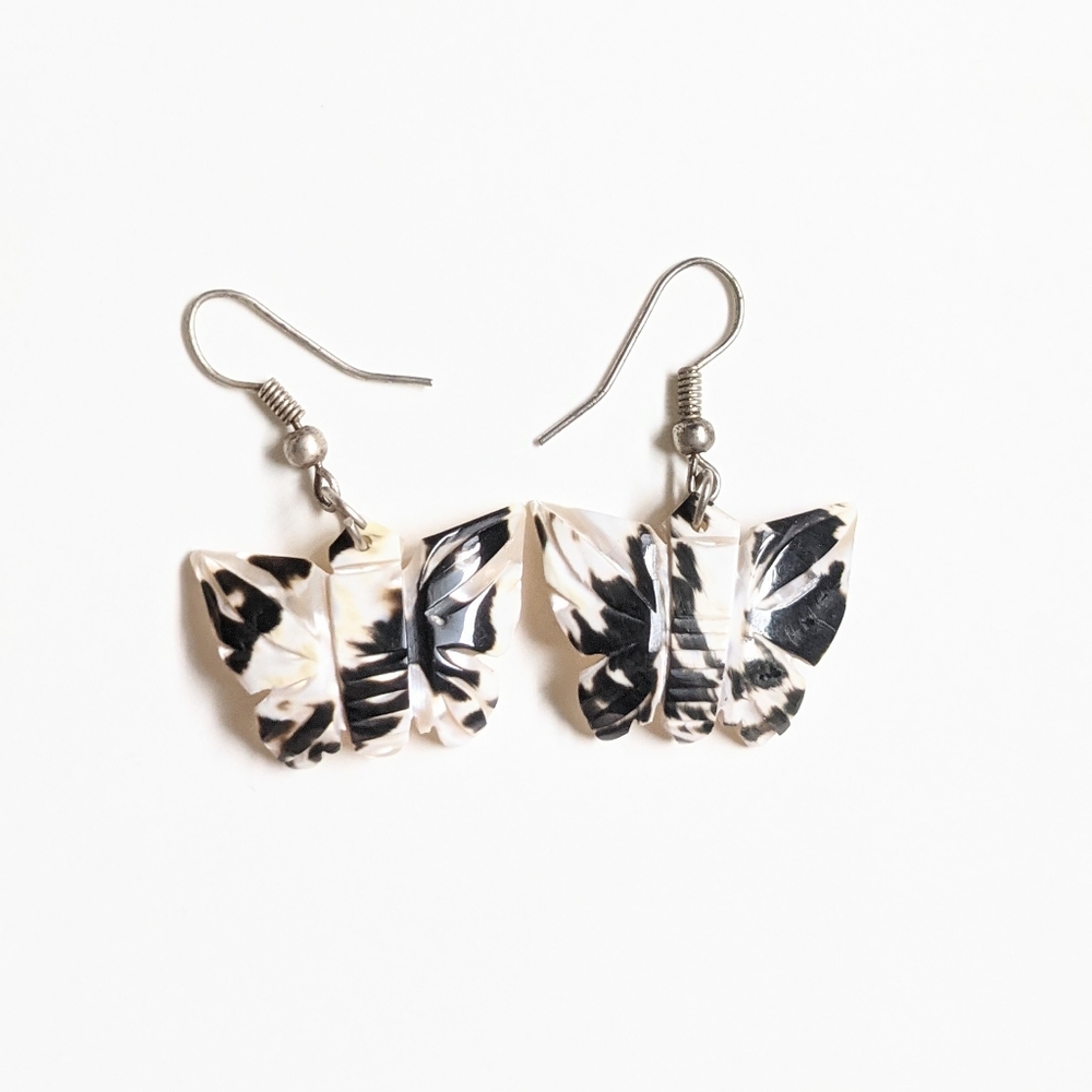 Vintage Black and White Butterfly Earrings